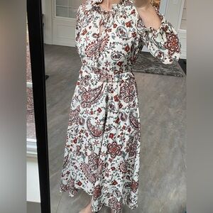 Banana Republic Cream Maxi Dress with Rust Paisley and Olive Accents